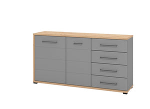 Credenza moderna 4 cassetti e 2 ante, Grigio grafite e Rovere ZFM76411011