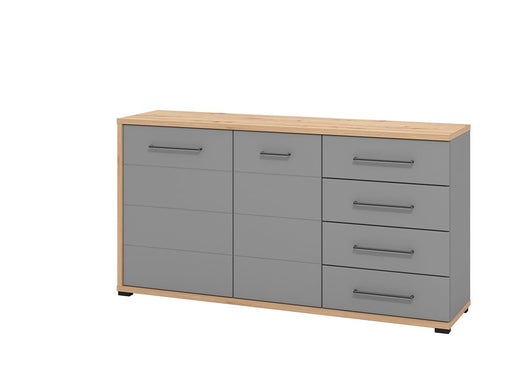 Credenza moderna 4 cassetti e 2 ante, Grigio grafite e Rovere ZFM76411011