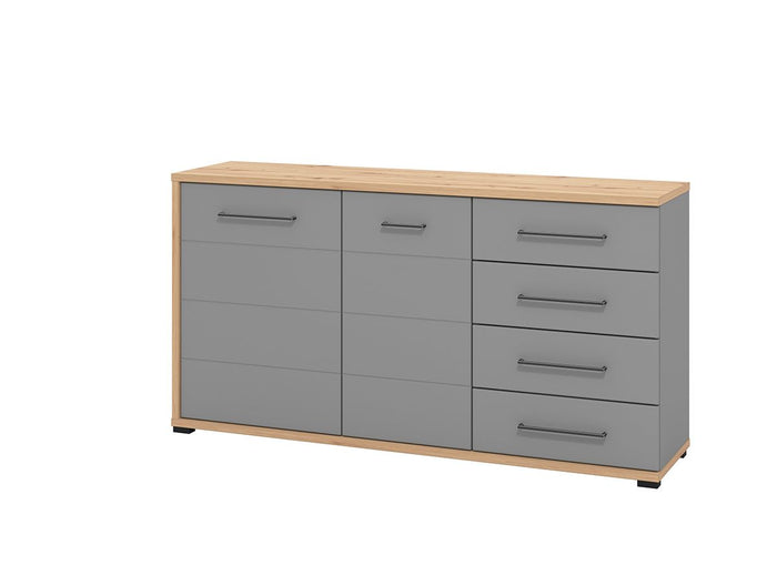 Credenza moderna 4 cassetti e 2 ante, Grigio grafite e Rovere ZFM76411011