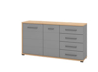 Credenza moderna 4 cassetti e 2 ante, Grigio grafite e Rovere ZFM76411011