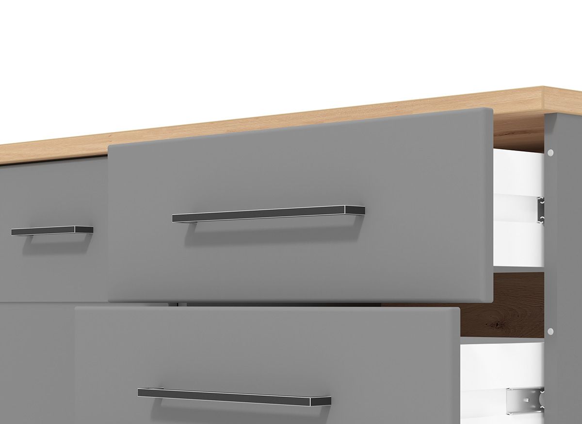 Credenza moderna 4 cassetti e 2 ante, Grigio grafite e Rovere ZFM76411011