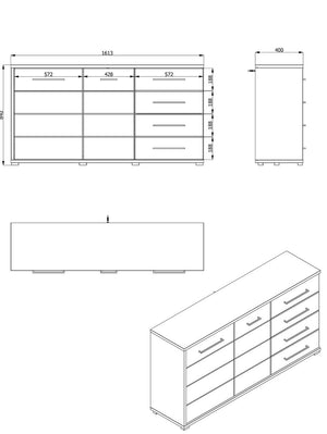 Credenza moderna 4 cassetti e 2 ante, Grigio grafite e Rovere ZFM76411011