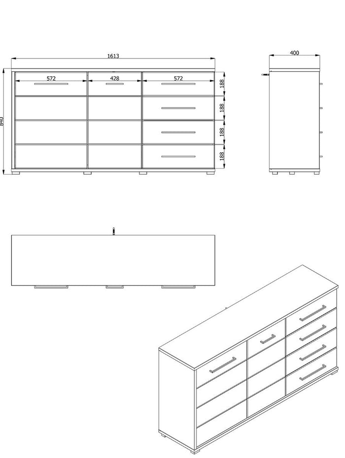 Credenza moderna 4 cassetti e 2 ante, Grigio grafite e Rovere ZFM76411011