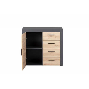 Credenza Inter Link in laminato Antracite +  frontale quercia con 1 anta e 4 cassetti