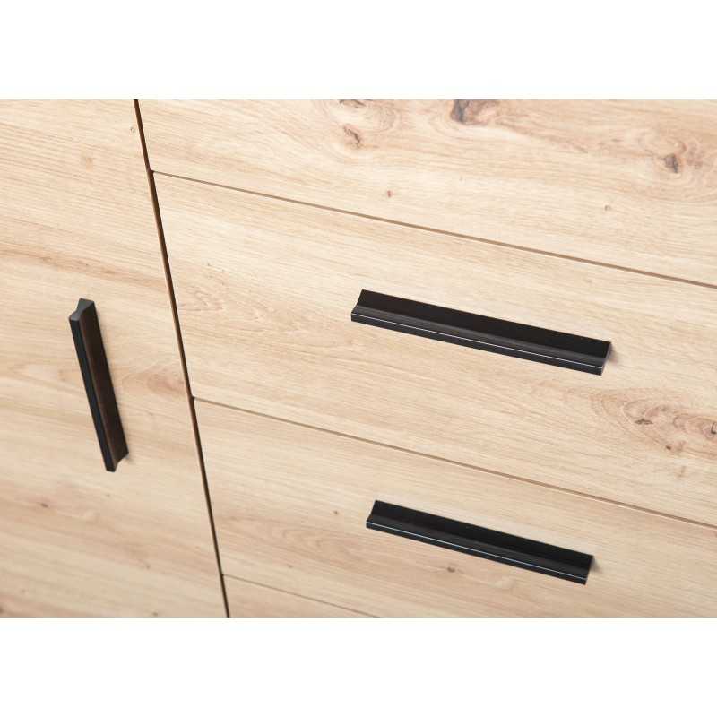 Credenza Inter Link in laminato Antracite +  frontale quercia con 1 anta e 4 cassetti