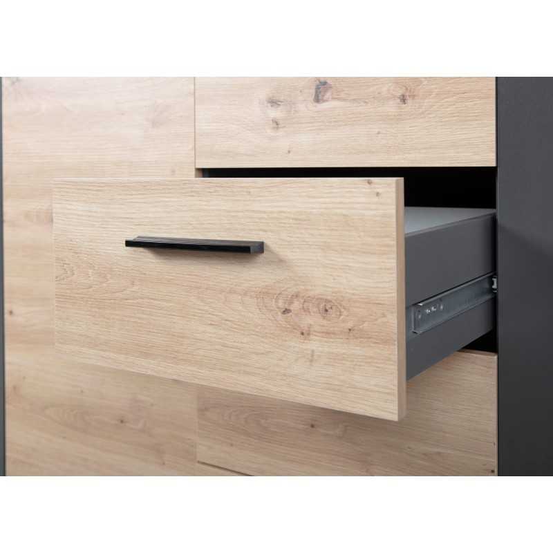 Credenza Inter Link in laminato Antracite +  frontale quercia con 1 anta e 4 cassetti
