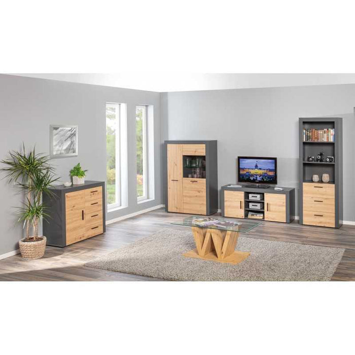 Credenza Inter Link in laminato Antracite +  frontale quercia con 1 anta e 4 cassetti