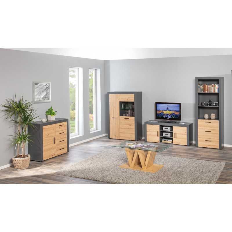 Credenza Inter Link in laminato Antracite +  frontale quercia con 1 anta e 4 cassetti