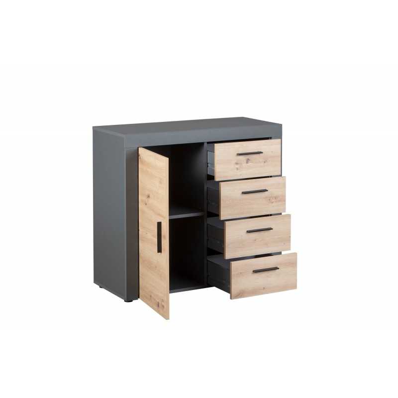 Credenza Inter Link in laminato Antracite +  frontale quercia con 1 anta e 4 cassetti
