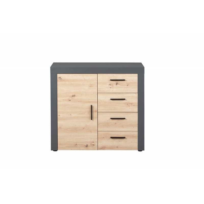 Credenza Inter Link in laminato Antracite +  frontale quercia con 1 anta e 4 cassetti