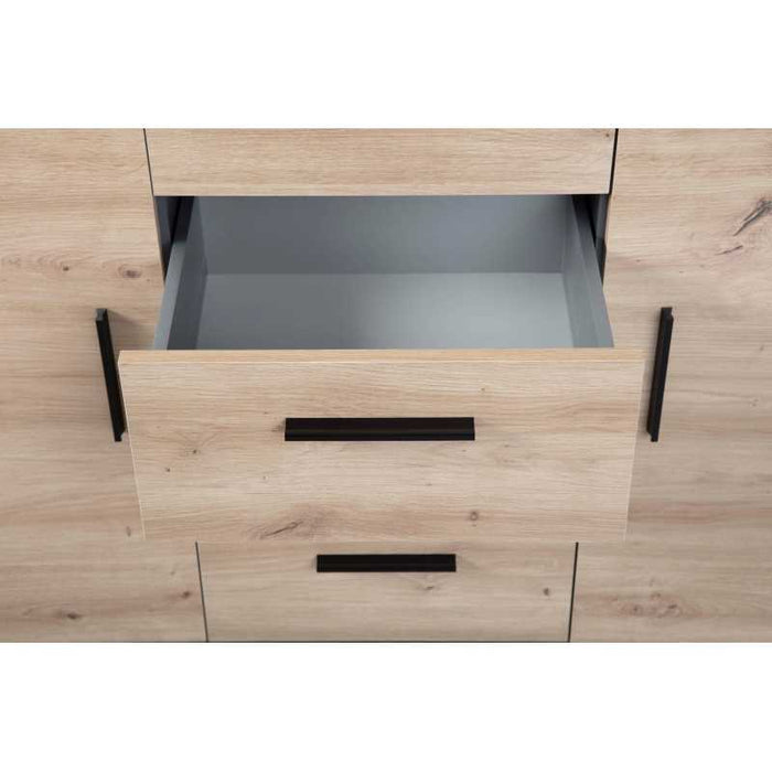Credenza Inter Link in laminato Antracite +  frontale quercia con 2 ante e 4 cassetti