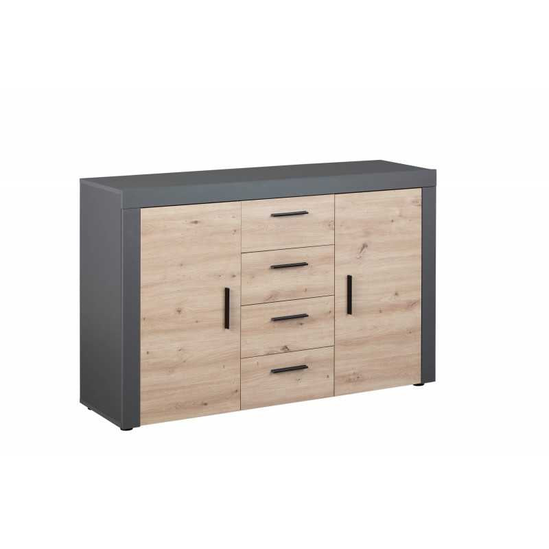 Credenza Inter Link in laminato Antracite +  frontale quercia con 2 ante e 4 cassetti