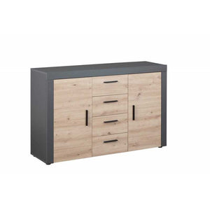 Credenza Inter Link in laminato Antracite +  frontale quercia con 2 ante e 4 cassetti