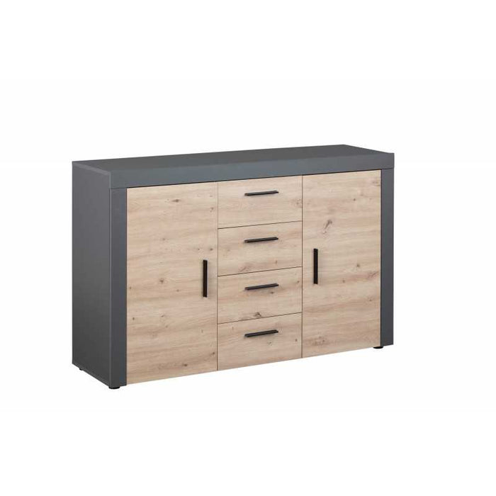 Credenza Inter Link in laminato Antracite +  frontale quercia con 2 ante e 4 cassetti