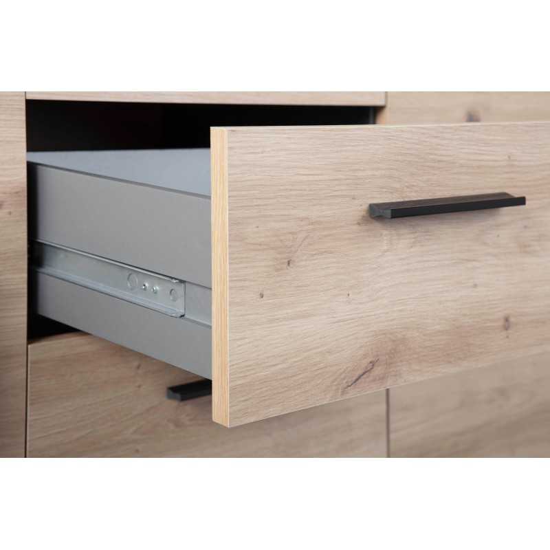 Credenza Inter Link in laminato Antracite +  frontale quercia con 2 ante e 4 cassetti