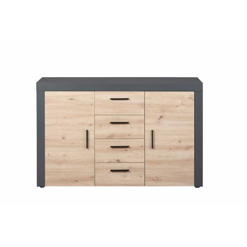 Credenza Inter Link in laminato Antracite +  frontale quercia con 2 ante e 4 cassetti