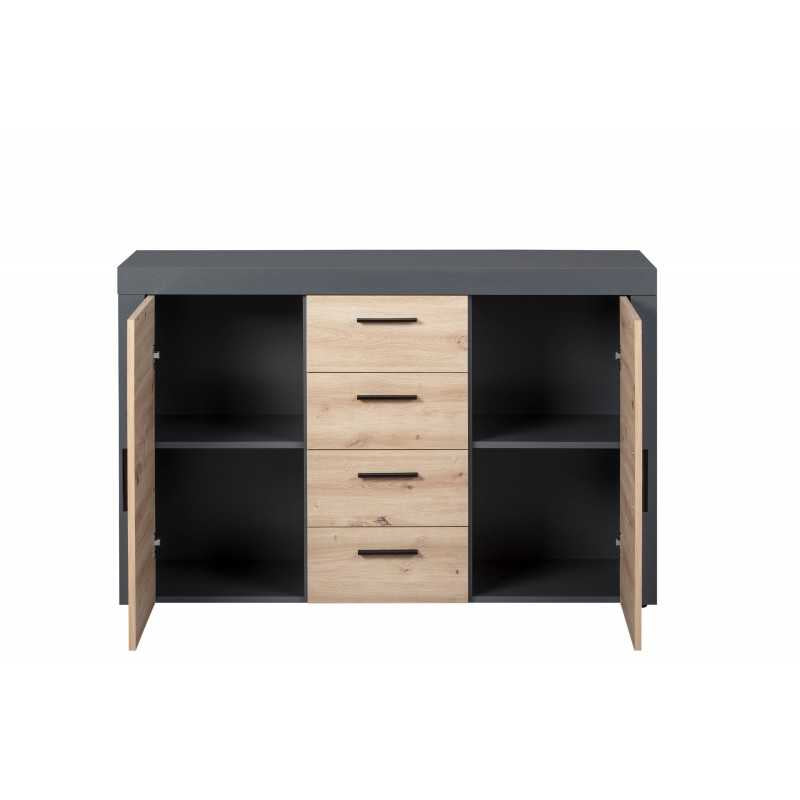 Credenza Inter Link in laminato Antracite +  frontale quercia con 2 ante e 4 cassetti
