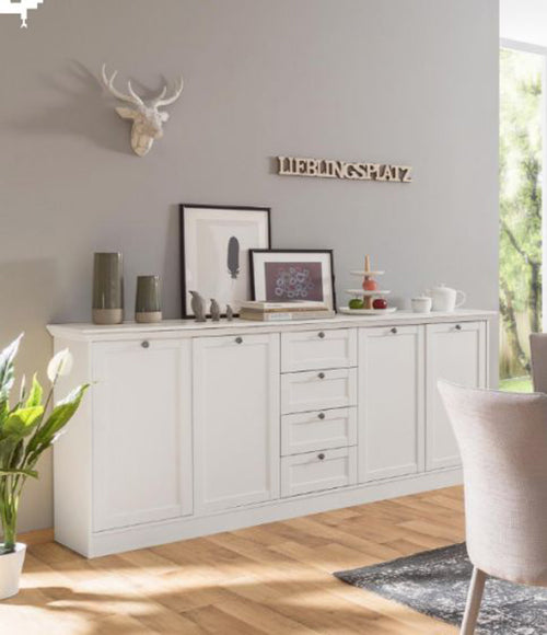 Madia, credenza con 4 ante e 4 cassettibianca opaca, ZFRMADLAND52