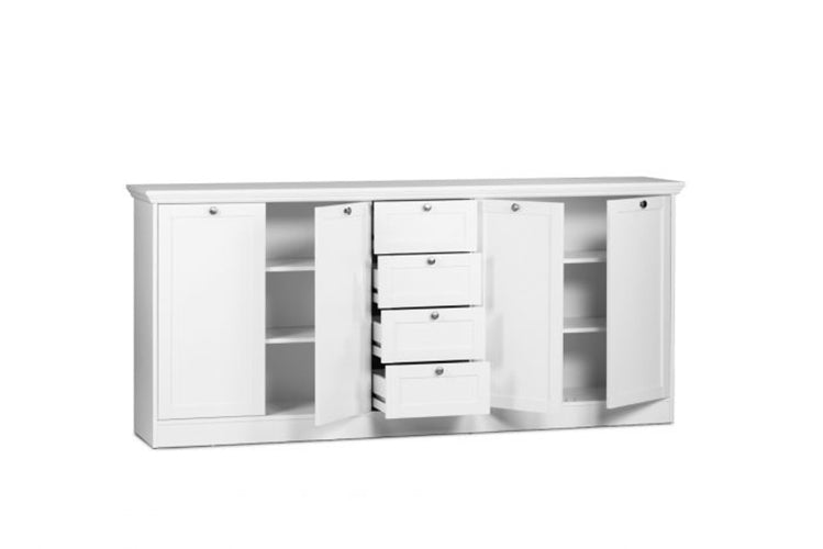 Madia, credenza con 4 ante e 4 cassettibianca opaca, ZFRMADLAND52