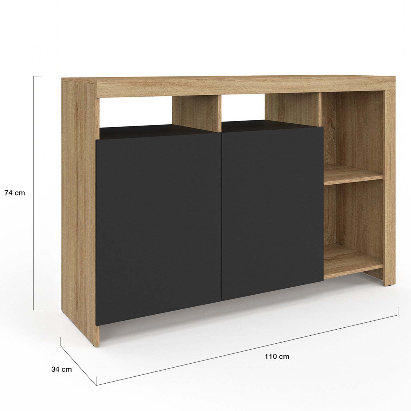 IDMarket - Credenza MALO 110 cm con legno effetto faggio e ante nere