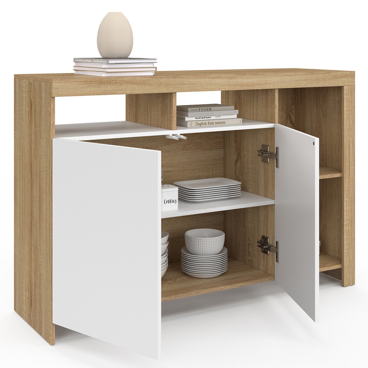 IDMarket - Credenza MALO 110 cm, legno e ante bianche