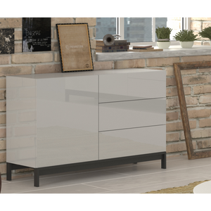 Credenza Metis 110 con piedistallo – 1 anta + 3 cassetti – Bianco Lucido
