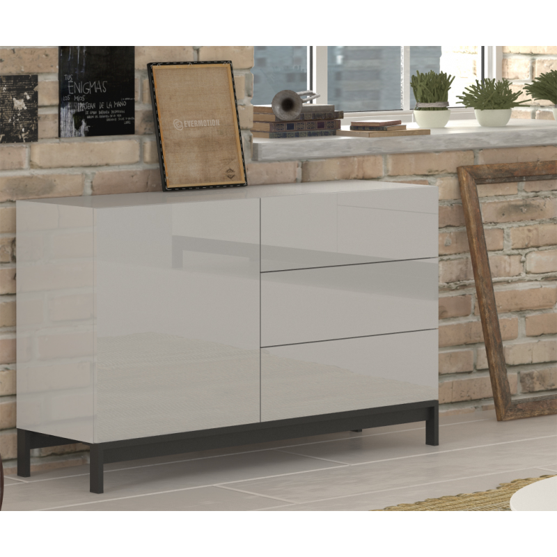 Credenza Metis 110 con piedistallo – 1 anta + 3 cassetti – Bianco Lucido