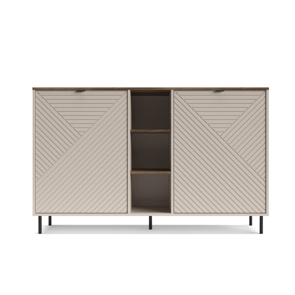 Credenza Mirage08 con 2 ante design geometrico e vani a giorno – Cashmere e Rovere