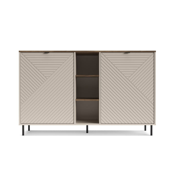 Credenza Mirage08 con 2 ante design geometrico e vani a giorno – Cashmere e Rovere