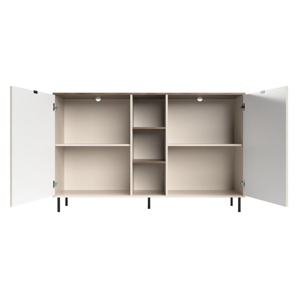 Credenza Mirage08 con 2 ante design geometrico e vani a giorno – Cashmere e Rovere