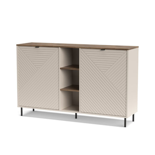 Credenza Mirage08 con 2 ante design geometrico e vani a giorno – Cashmere e Rovere