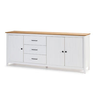 Credenza Miranda in legno massiccio colore bianco e pino 191x40x80H - 3 Ante e 3 cassetti