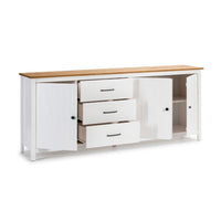 Credenza Miranda in legno massiccio colore bianco e pino 191x40x80H - 3 Ante e 3 cassetti
