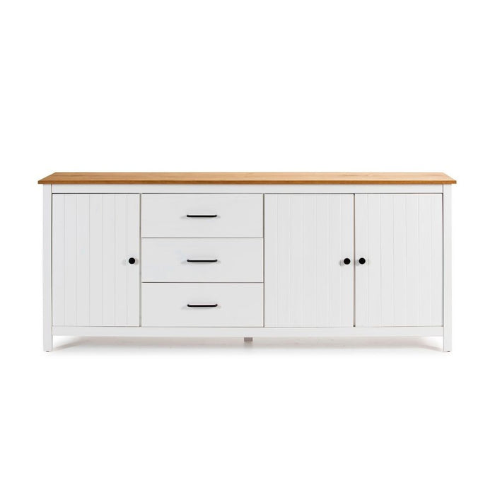 Credenza Miranda in legno massiccio colore bianco e pino 191x40x80H - 3 Ante e 3 cassetti