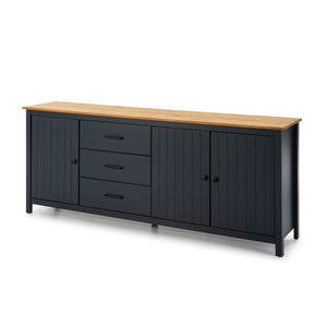 Credenza Miranda in legno massiccio colore blu e pino 191x40x80H - 3 Ante e 3 cassetti