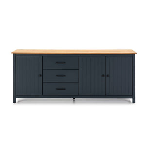 Credenza Miranda in legno massiccio colore blu e pino 191x40x80H - 3 Ante e 3 cassetti