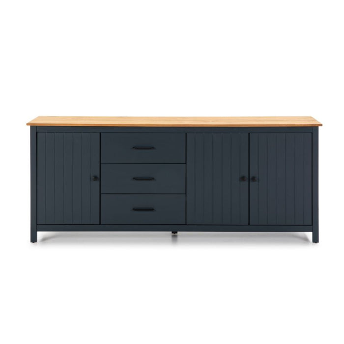 Credenza Miranda in legno massiccio colore blu e pino 191x40x80H - 3 Ante e 3 cassetti