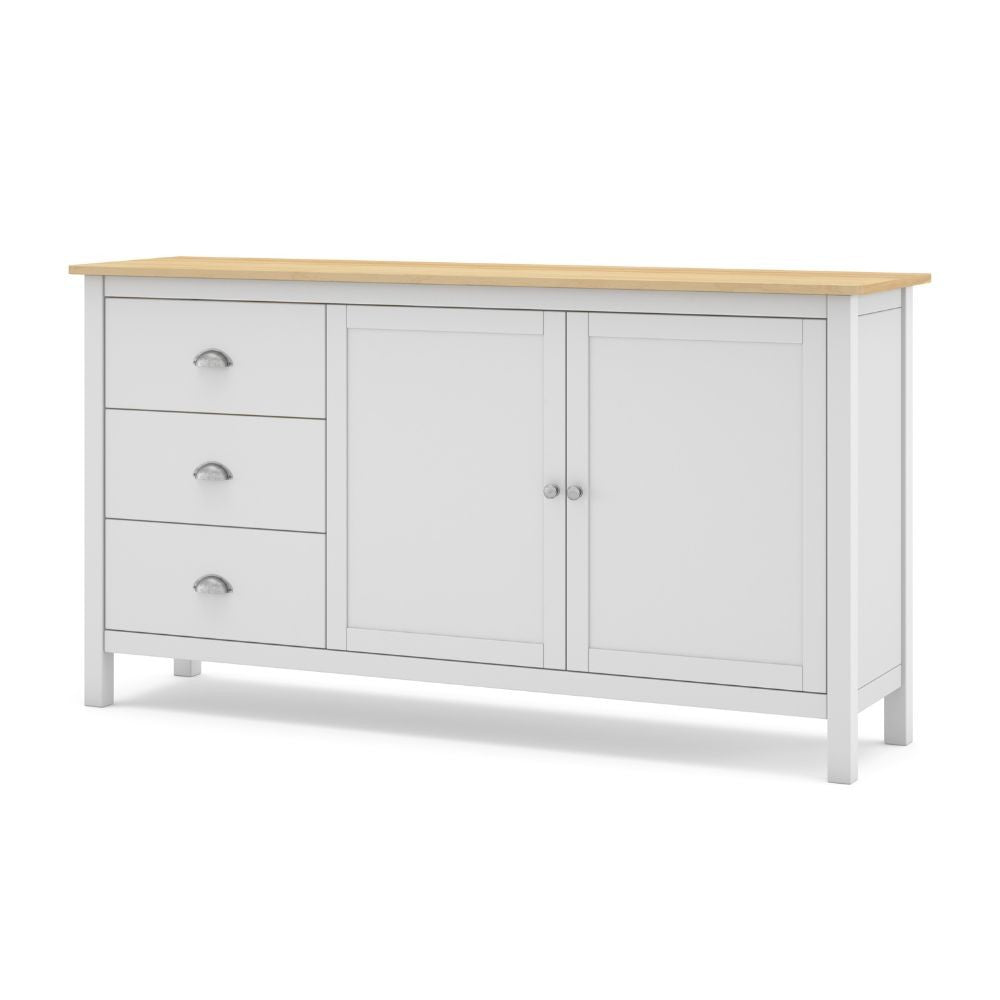 Credenza Misti bianco e rovere con 2 ante e 3 cassetti in legno massiccio 150x40x80H