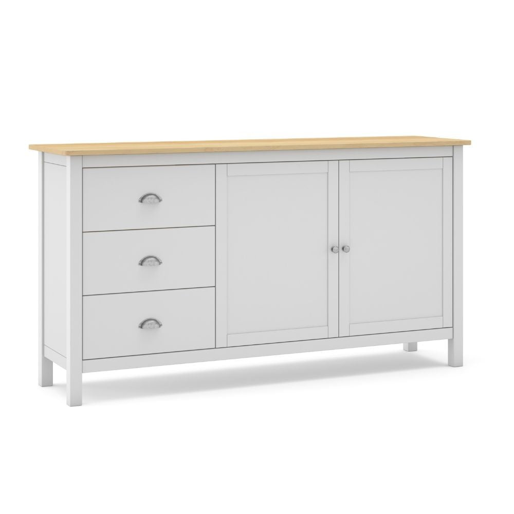 Credenza Misti bianco e rovere con 2 ante e 3 cassetti in legno massiccio 150x40x80H