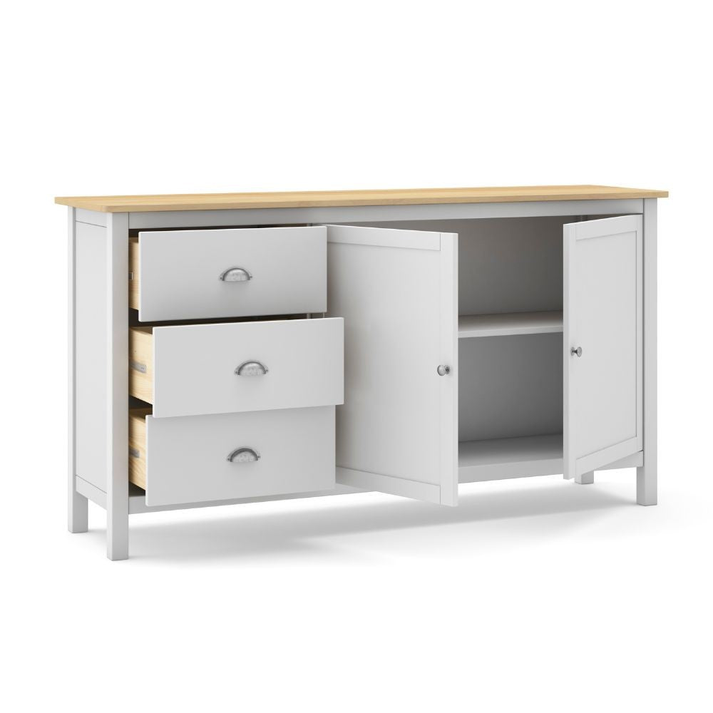 Credenza Misti bianco e rovere con 2 ante e 3 cassetti in legno massiccio 150x40x80H