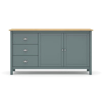 Credenza Misti verde cachi e rovere con 2 ante e 3 cassetti in legno massiccio 150x40x80H