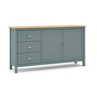 Credenza Misti verde cachi e rovere con 2 ante e 3 cassetti in legno massiccio 150x40x80H