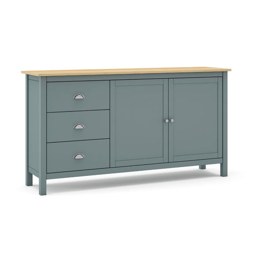 Credenza Misti verde cachi e rovere con 2 ante e 3 cassetti in legno massiccio 150x40x80H