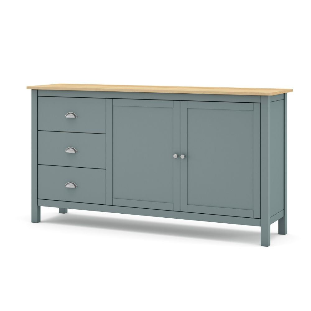 Credenza Misti verde cachi e rovere con 2 ante e 3 cassetti in legno massiccio 150x40x80H