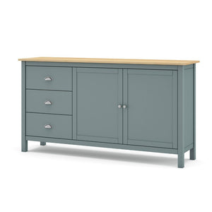 Credenza Misti verde cachi e rovere con 2 ante e 3 cassetti in legno massiccio 150x40x80H
