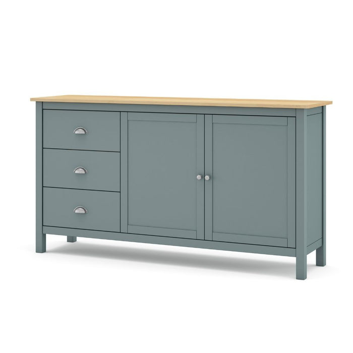 Credenza Misti verde cachi e rovere con 2 ante e 3 cassetti in legno massiccio 150x40x80H