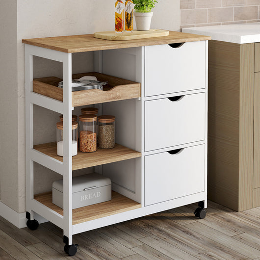 IDMarket - Credenza MUNA 3 cestini + 1 vassoio estraibile effetto bianco e faggio L.76 cm