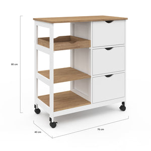 IDMarket - Credenza MUNA 3 cestini + 1 vassoio estraibile effetto bianco e faggio L.76 cm