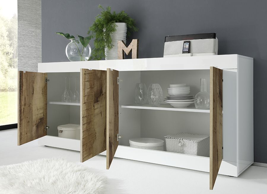 Credenza Moderna, Madia con 4 ante, colore nero e pero ZLCBSC-NER4PER