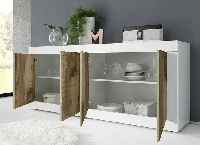Credenza Moderna, Madia con 4 ante, colore nero e pero ZLCBSC-NER4PER